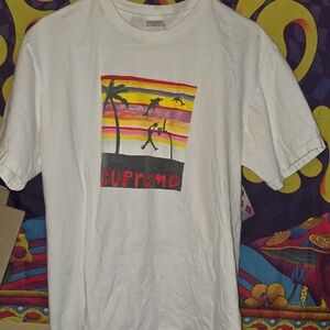 Supreme White Tee with Tropical Basketball Graphic